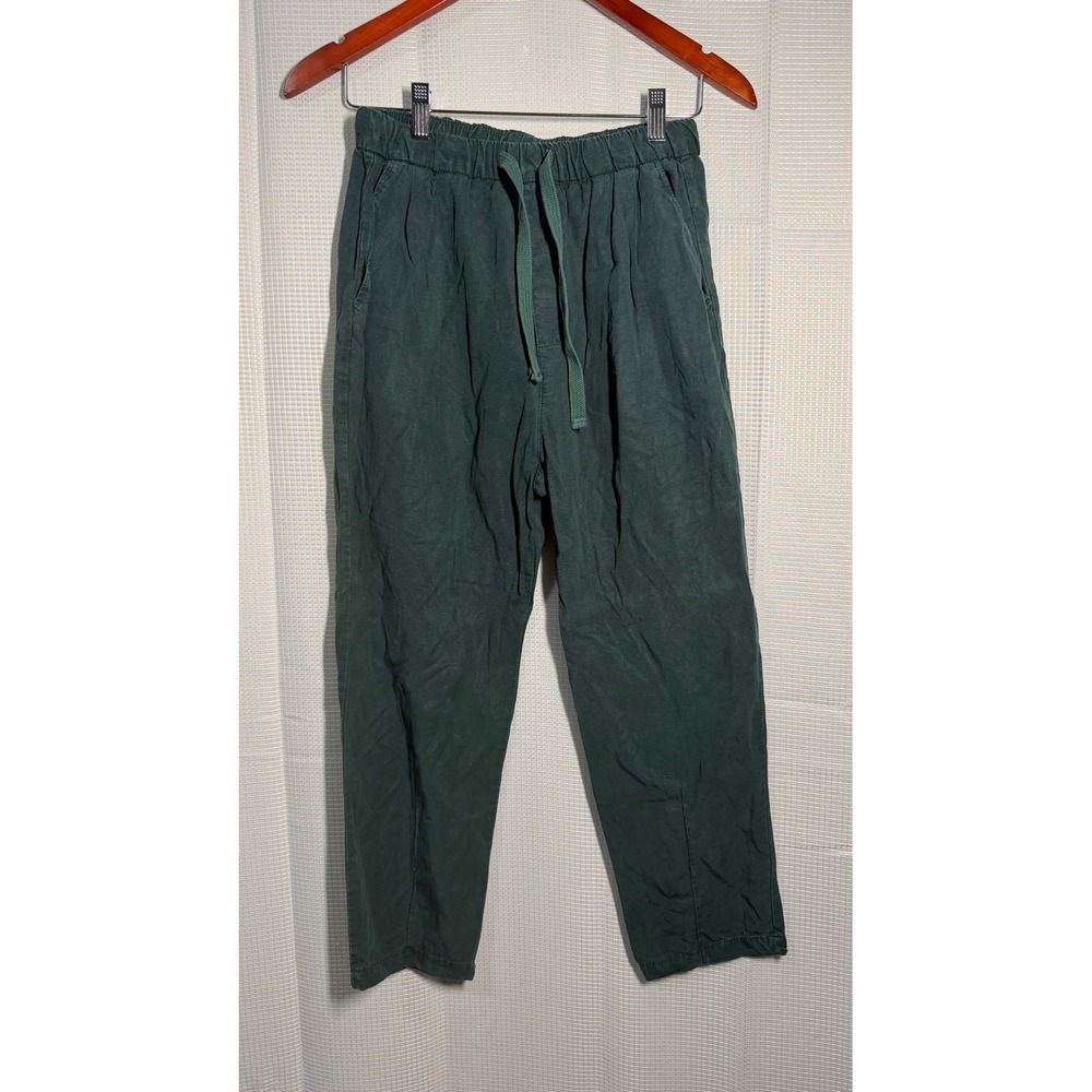 Zara Women's XS Dark Green Linen Blend Drawstring Pants Relaxed Pull On‎ Casual